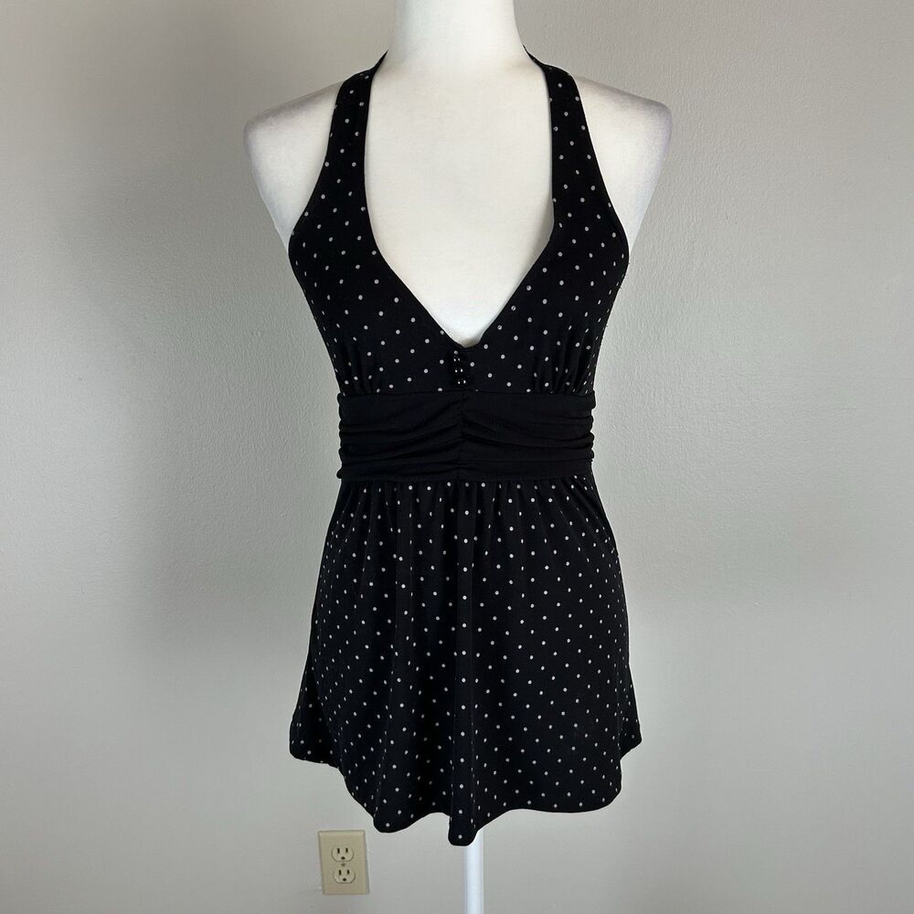 Y2K Halter Top L Polka Dot Black Grunge Retro Micro Dress Phoebe 2000s Chic